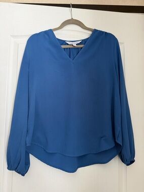 Montgomery Post Blue V-Neck Long-Sleeve Irisa Blouse Size Medium